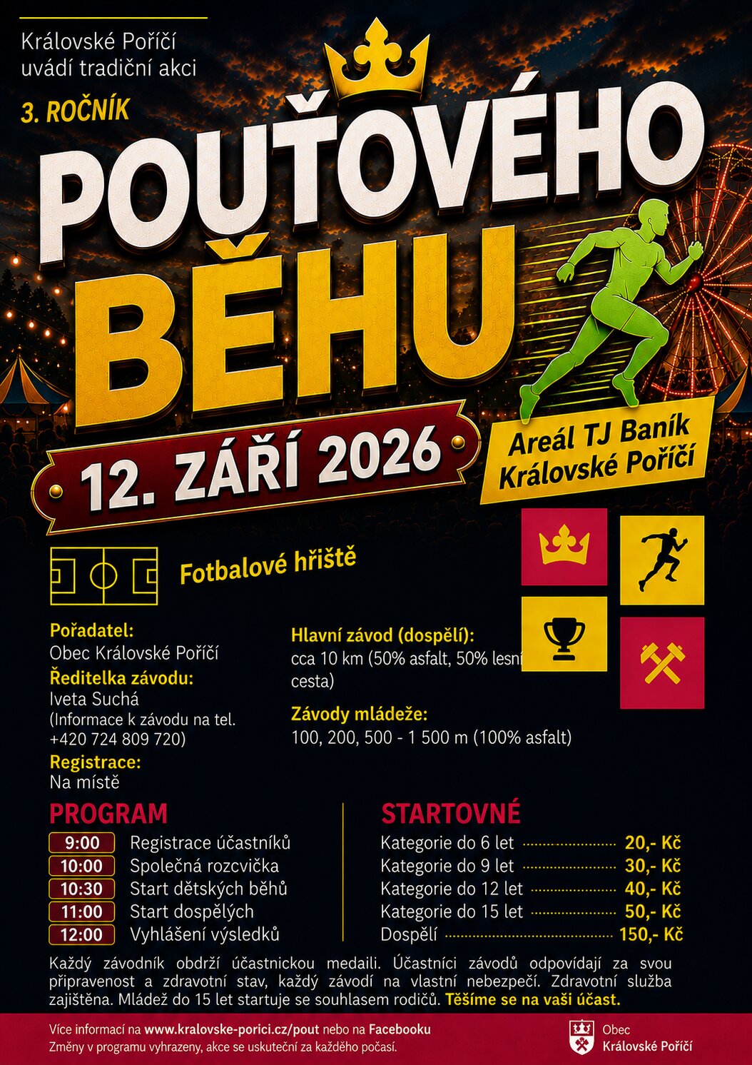 3. ročník Poutového běhu — 12. září 2026, areál TJ Baník Královské Poříčí, běžecký závod pro děti i dospělé
